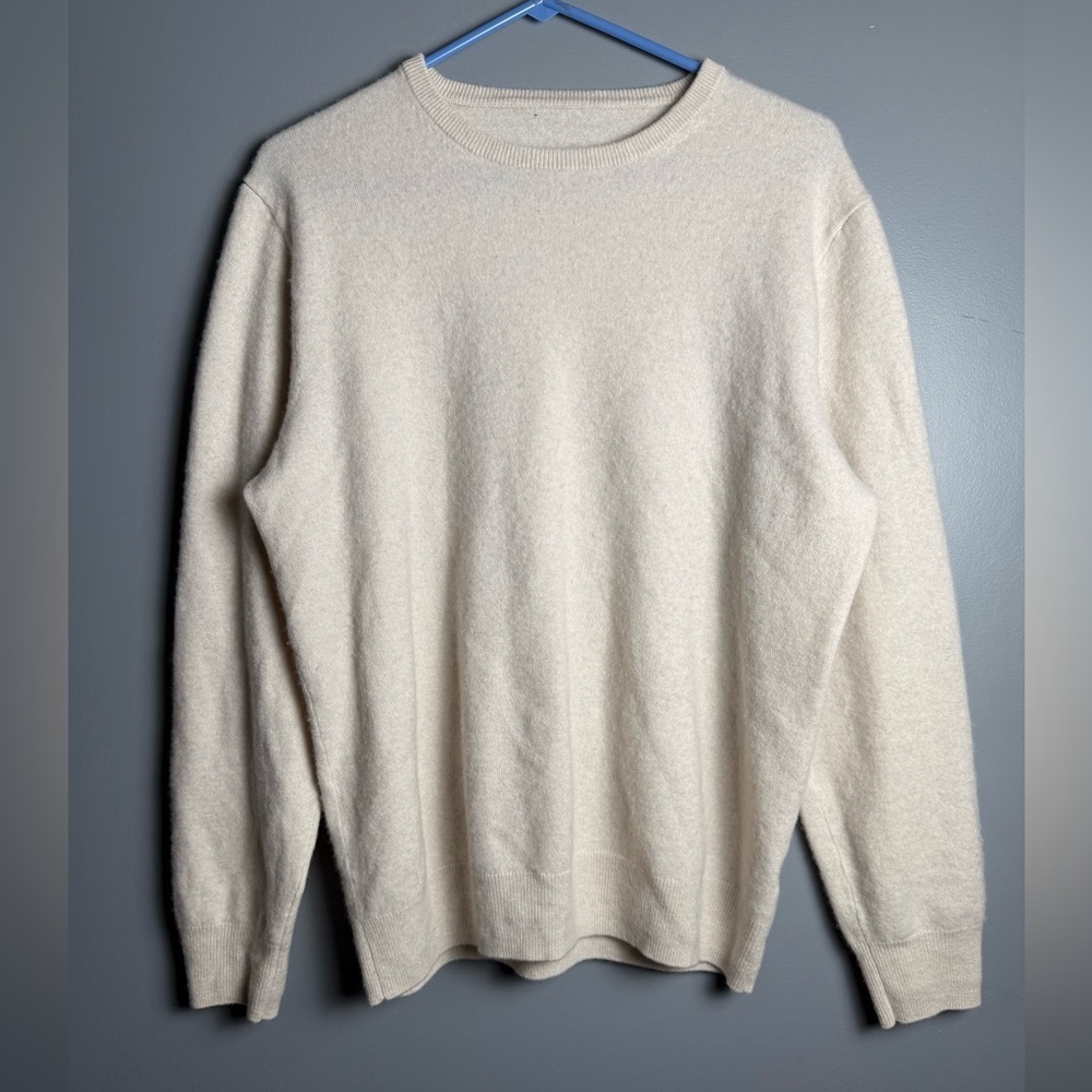 J. Crew 100% Cashmere Cream Crewneck Pullover Mens Sweater Sz XL